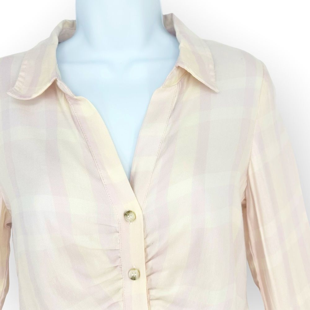 SANCTUARY CLOTHING NWT WOMENS WHISPER PLAID RUCHED BOYFRIEND SHIRT- size M - Picture 4 of 11